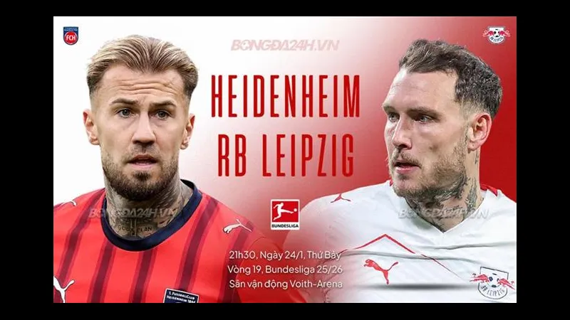 Cầu thủ của Heidenheim và RB Leipzig đang tranh chấp bóng trên sân Cầu thủ của Heidenheim và RB Leipzig đang tranh chấp bóng trên sân