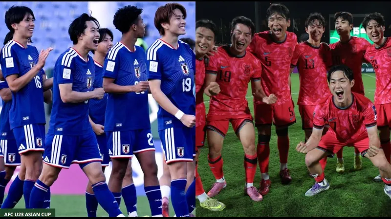 Cầu thủ U23 Nhật Bản vươn lên đánh đầu trong trận đấu với U23 Trung Quốc